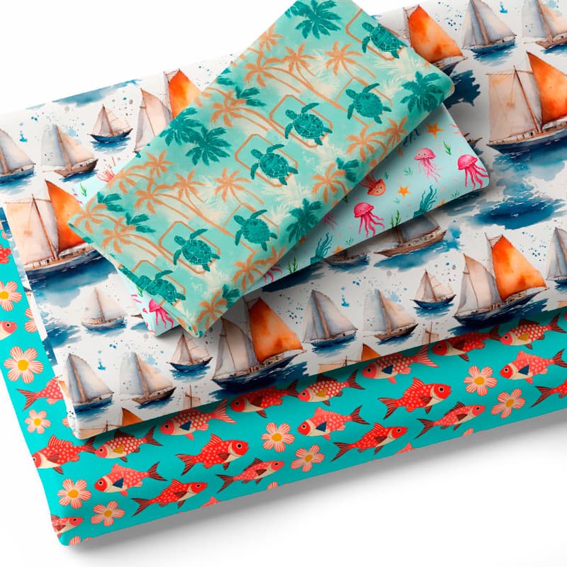 Tecido Tricoline Estampado Estampas Náuticas Costura Patchwork Artesanato Pano DIY Infantil Animais