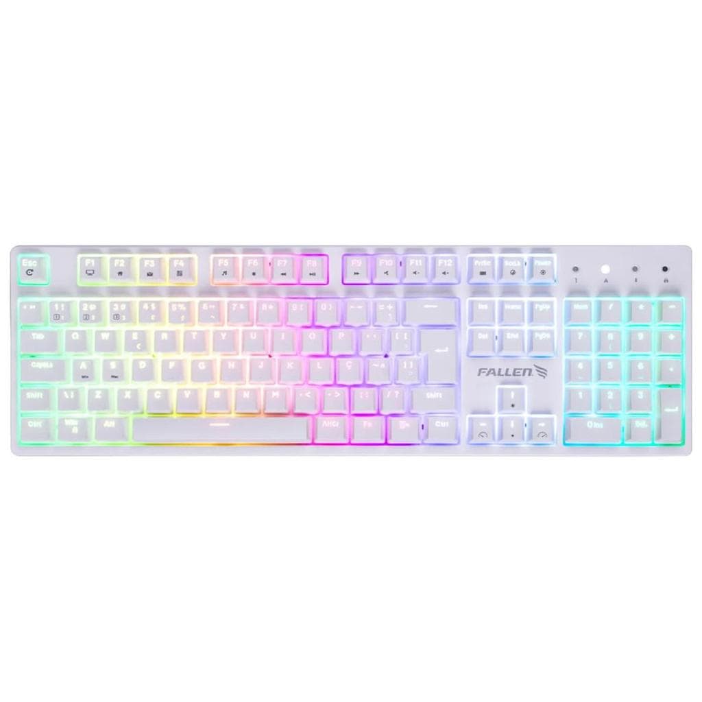 Teclado Mecânico Gamer Fallen Pantera, Full, RGB, Switch Blue, ABNT2, Branco, TE00042