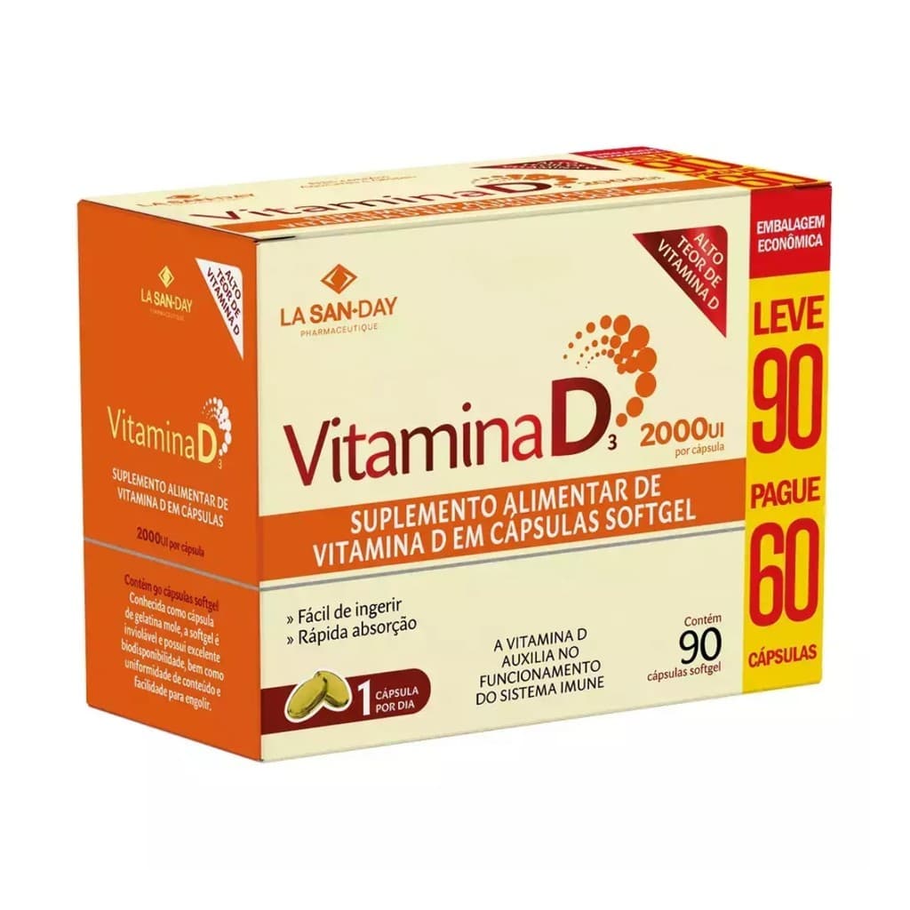 Vitamina D3 2000ui 90 Capsulas La SanDay Suplemento Original