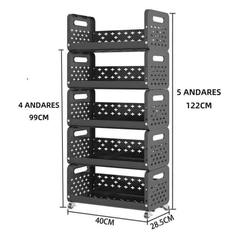Estante com 5 Prateleira Organizadora de Plástico Modular Multiuso para Cozinha e Quarto Resistente