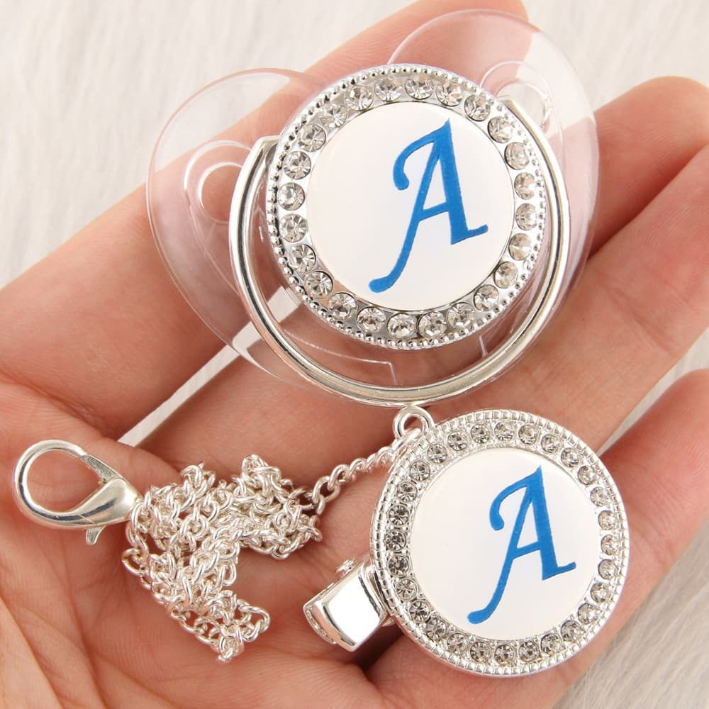 Chupeta Transparente para Bebê com 26 Letras e Prendedor de Corrente, Chupeta de Silicone Livre de BPA 33JF