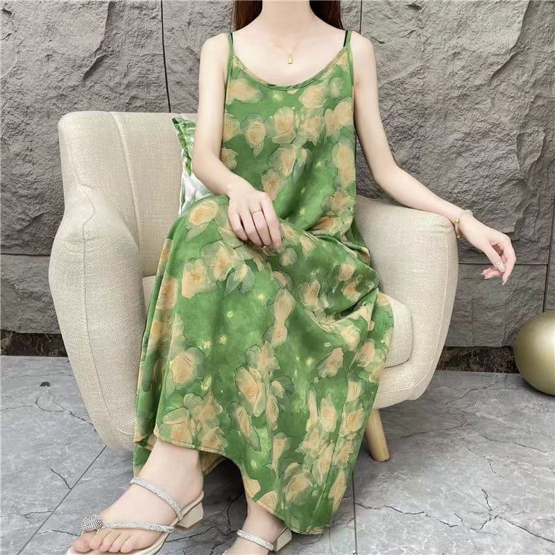 [Bingqingyujie] Vestido feminino tipo estilingue Floral Fashion solto vestido feminino solto