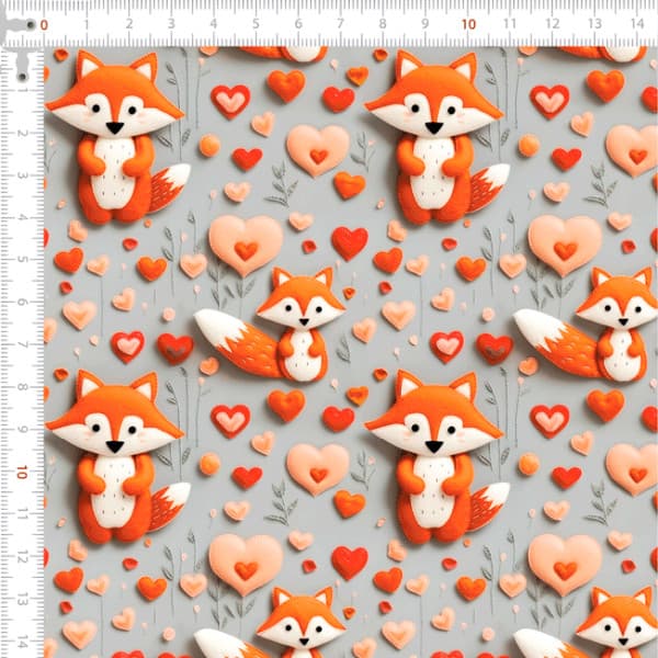 Tecido Tricoline Digital Estampado 3D Raposas Amorosas Pano Patchwork Costura Ateliê Artesanato DIY