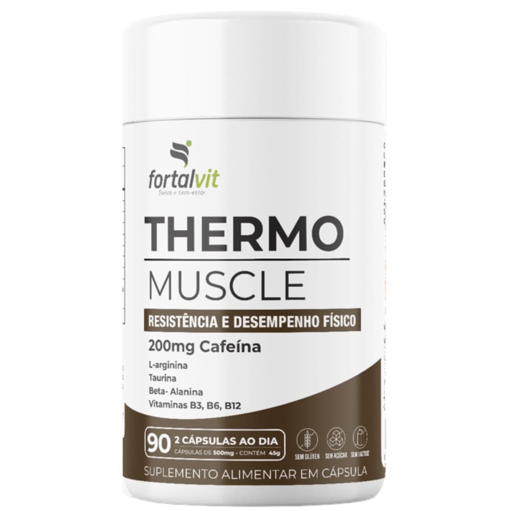 Thermo Muscle Pré-Treino, 90 Cáps, 200mg Cafeína, L-Arginina, Taurina, Beta-Alanina e Vitaminas do Complexo B, Fortavit