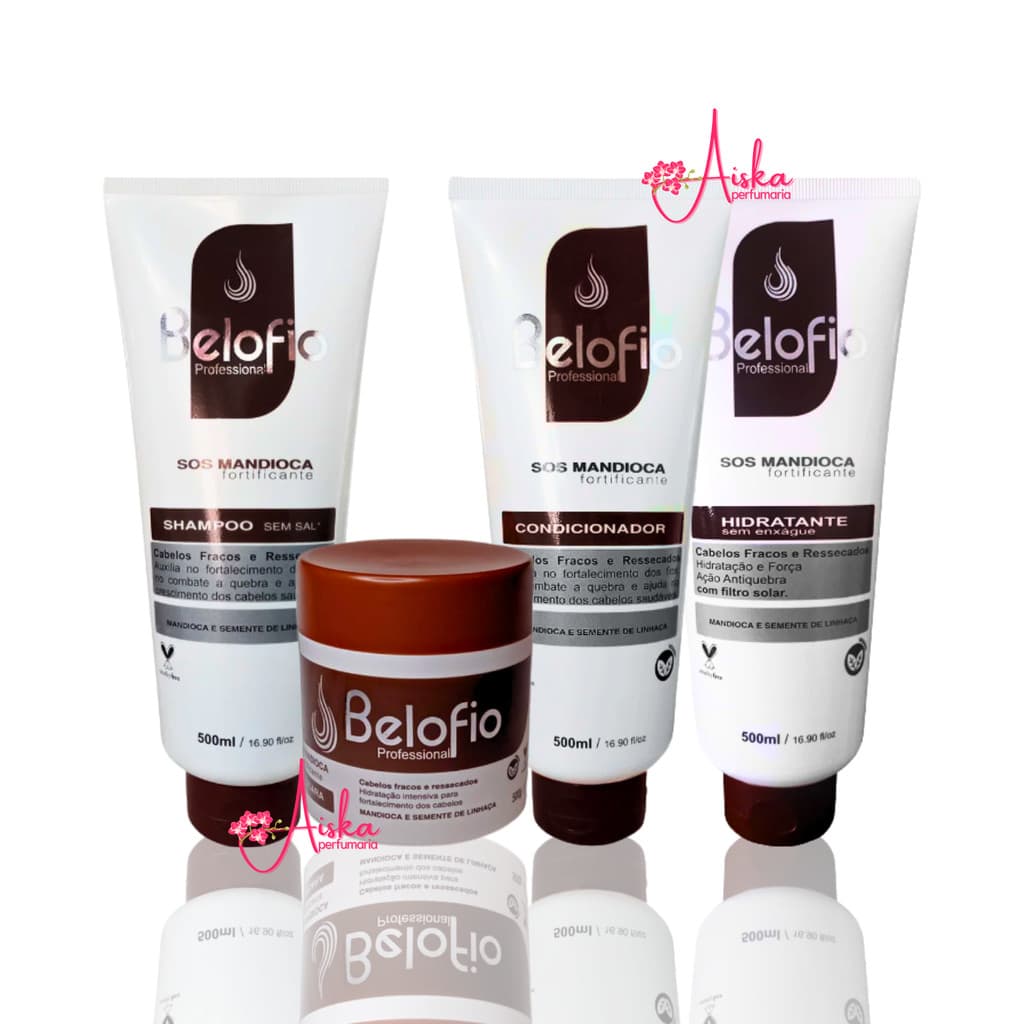 Belofio SOS Mandioca Shampoo 500ml/ Condicionador 500ml/ Hidratante Sem Enxague 500g/ Máscara 500ml