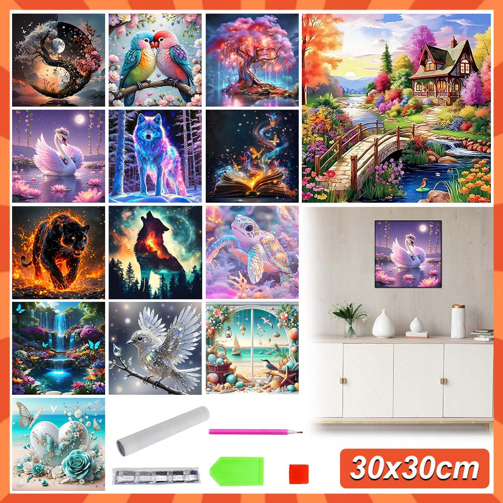 Kits de arte com diamantes, kits de pintura com diamantes para iniciantes adultos, diamantes quadrados 5D, 30 x 30 cm