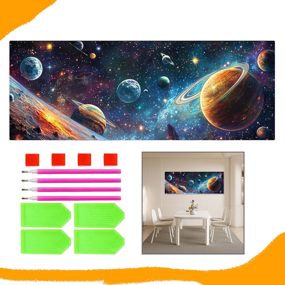 Planetas cósmicos, Diamantes redondo, pintura com diamantes 5D DIY, kit inicial para pintura com diamantes, 120 x 40 cm
