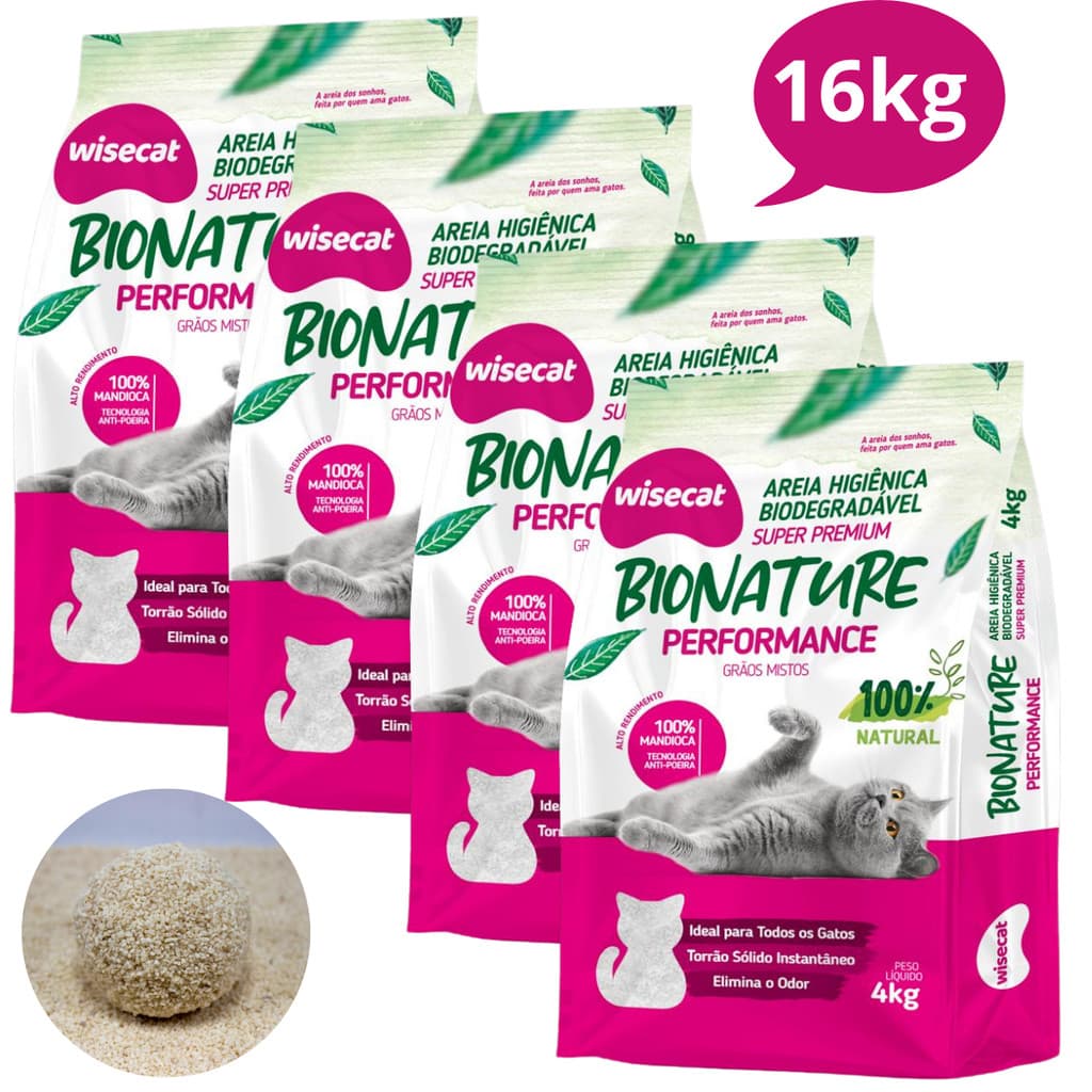 Kit 4 Areia Sanitária De Mandioca Grãos Mistos Para Gatos Biodegradável Wisecat .1.6.k.g.