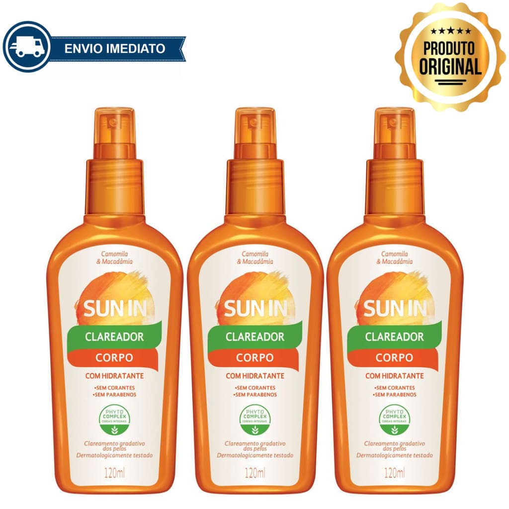 Clareador e Hidratante dos Pelos do Corpo com Camomila e Macadâmia Sun In 120ml Envio Imediato