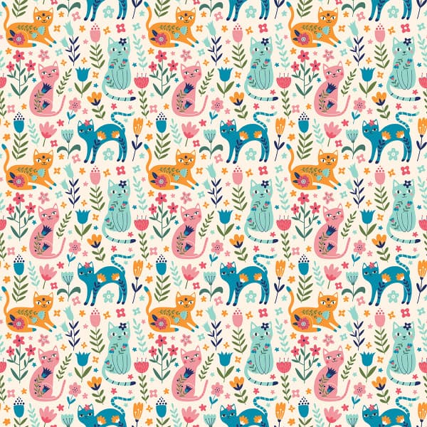 Tecido Tricoline Estampado 0,50x1,50 Gatinhos Floral Artesanato Patchwork Costura Criativa Pano DIY