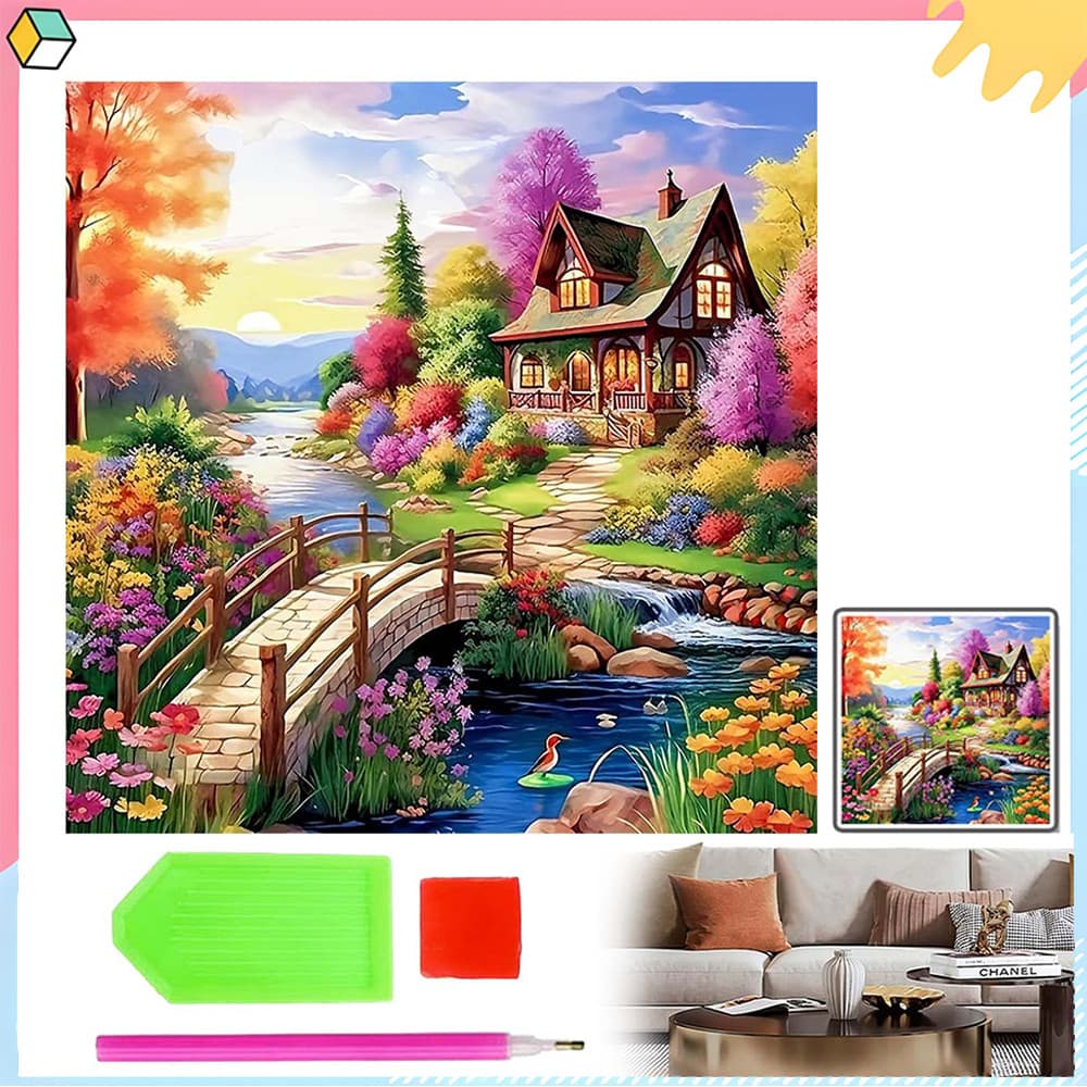Casa de conto de fadas, 30x30cm, kit DIY para pintura com diamantes 5D, ferramentas para pintura com diamantes quadrados