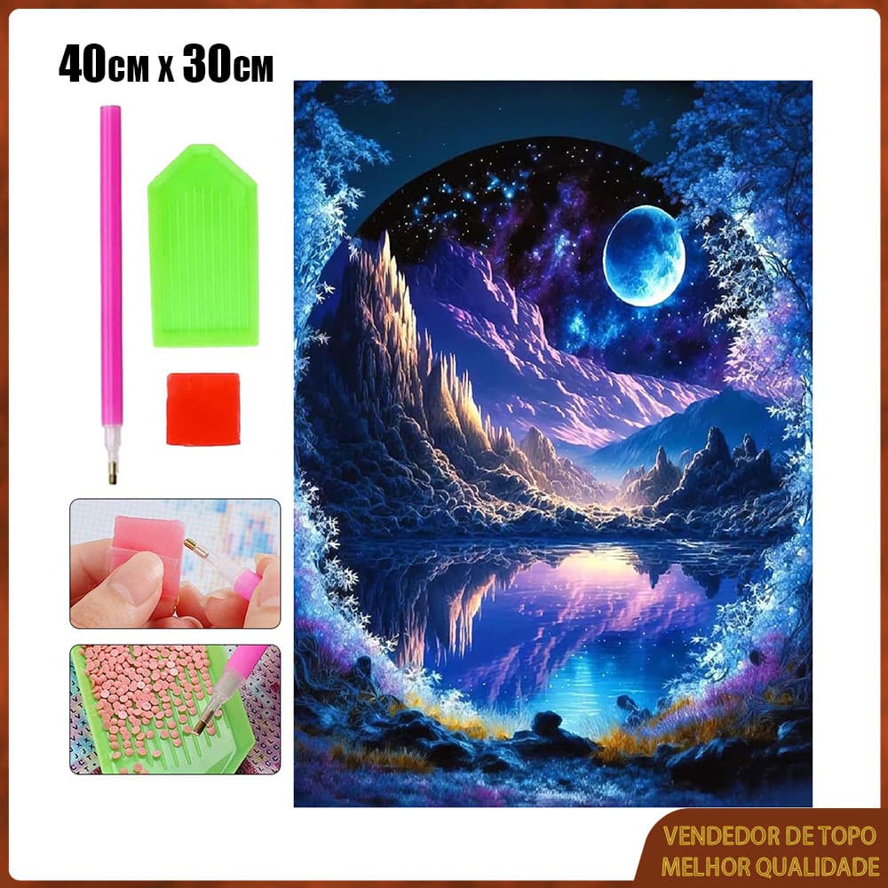 Conjunto de pintura diamante redondo 5D lua azul paisagem DIY ponto pintura diamante 40x30cm pintura decorativa