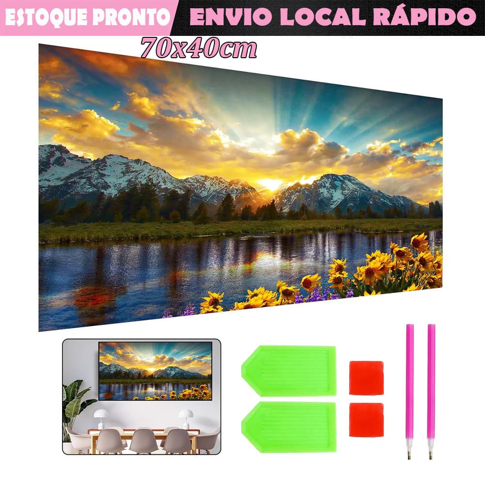 pintura de diamante 5D faça você mesmo arte de diamante pintura de diamante artesanato Lago ao pôr do sol 70x40cm