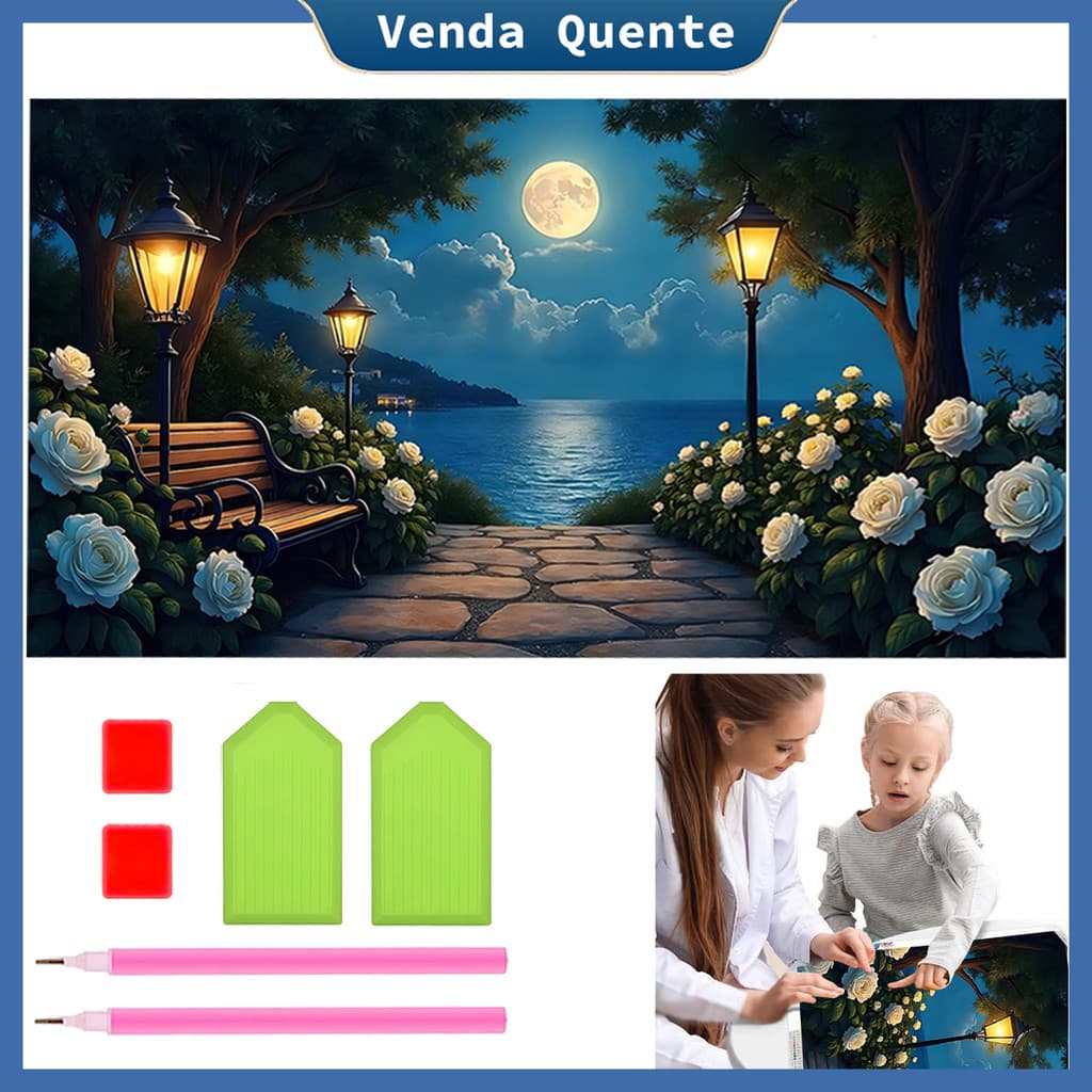 "Night Light Flor Caminho" pintura diamante 70x40 cm, 5D Pintura Diamante, Decoração Da Parede Pintura Artesanal