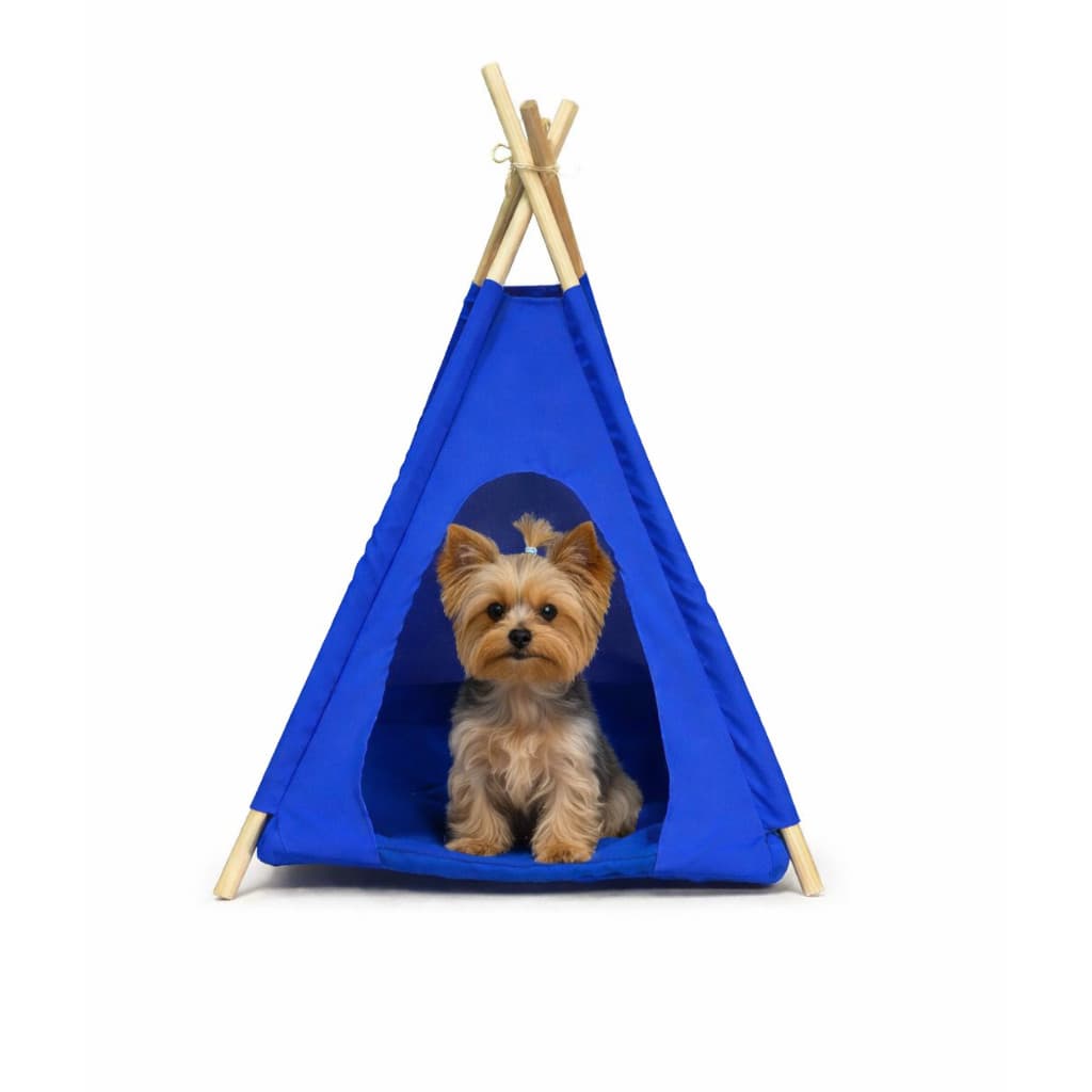 Cabana Toca para Pets Casinha Tipo Tenda Azul com Estrutura de Madeira | Conforto para Cães e Gatos