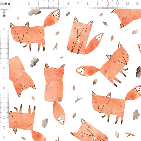 Tecido Tricoline Digital Aquarela Raposas Pano Patchwork Costura Ateliê Artesanato DIY