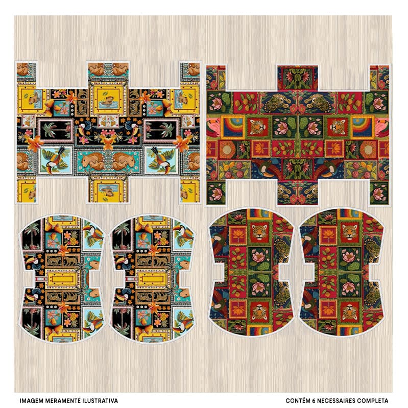 Tecido Tricoline Digital Kit Painel Necessaire Encantos da Floresta Pano Patchwork Bolsa Artesanato