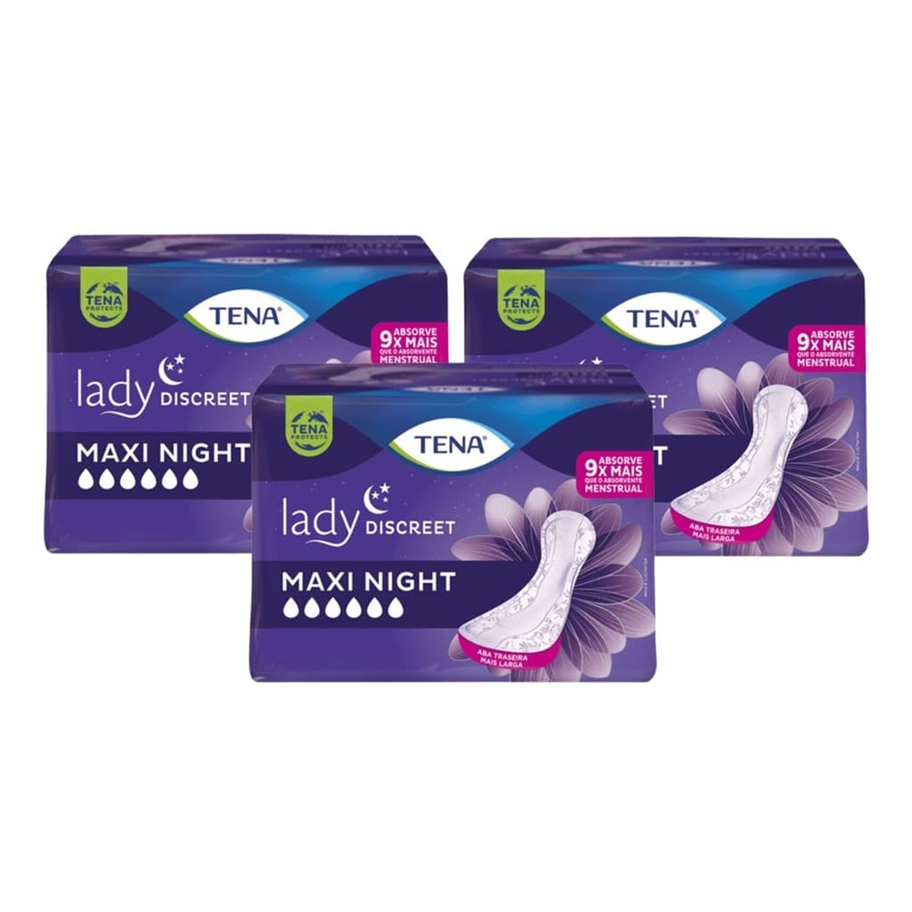 Kit 3 Absorvente Tena Lady Discreet Maxi Night 6 Un