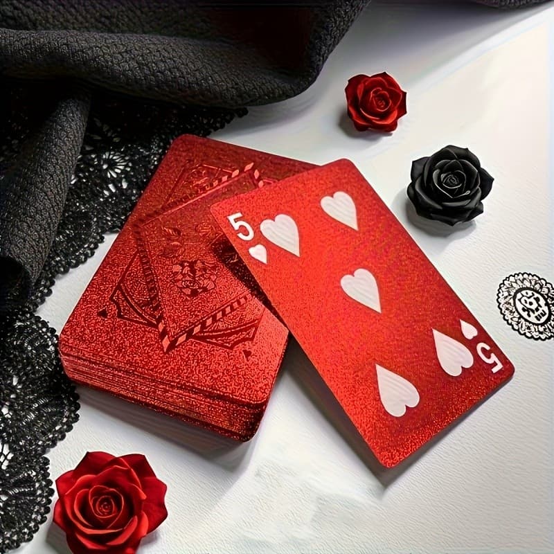 1 Conjunto De Cartas De Jogo De Rosa Vermelha , À Prova D'água , Durável , PVC , Festa De Família , Adereços De Entreten