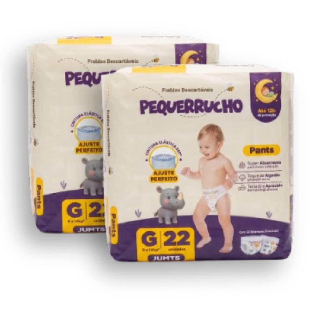 Kit 2 Fralda Descartável Pequerrucho Pants Toque Macio Hipoalergênico - Tamanho G - 44 Unidades