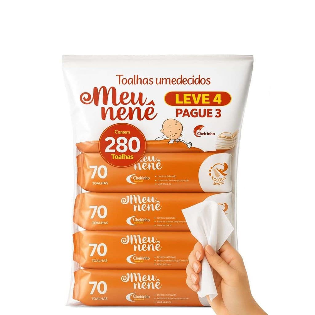 Toalha Umedecida Kit 4 Pacotes 280 Toalhas Meu Nene c Cheiro