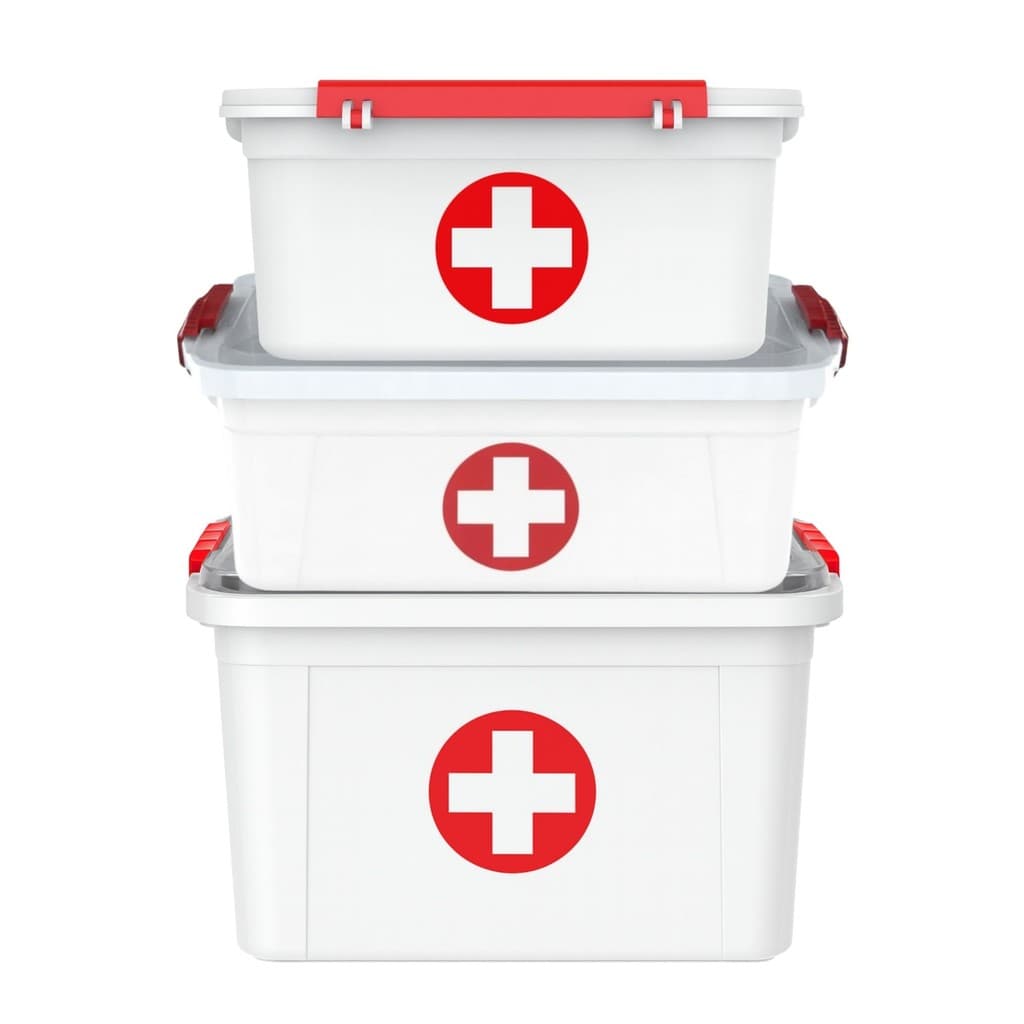 Kit 3 Caixas Primeiros Socorros 1,6L 3L 5L Plástico Branco Com Tampa E Travas