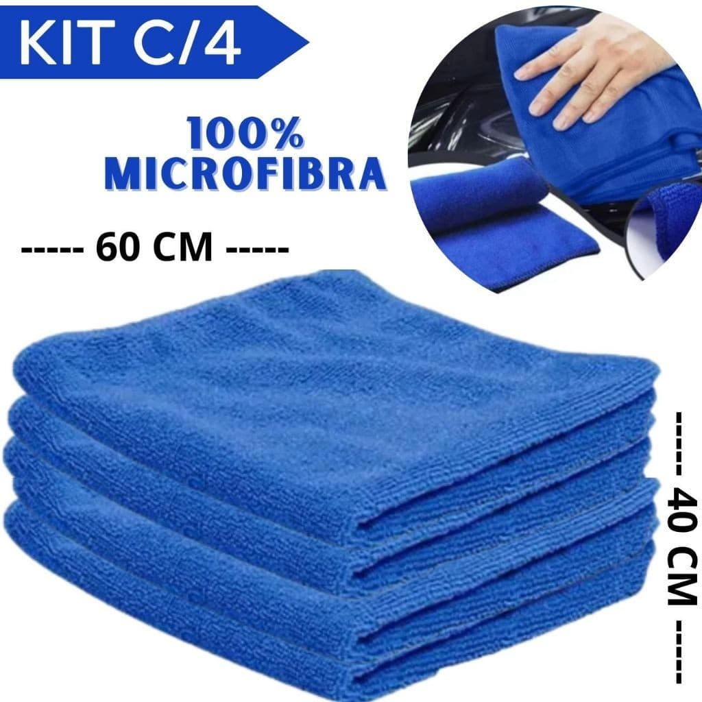 Kit 04 Pano Microfibra Grande 60x40 - Casa Carro Empresa Multiuso Não Solta Pelo