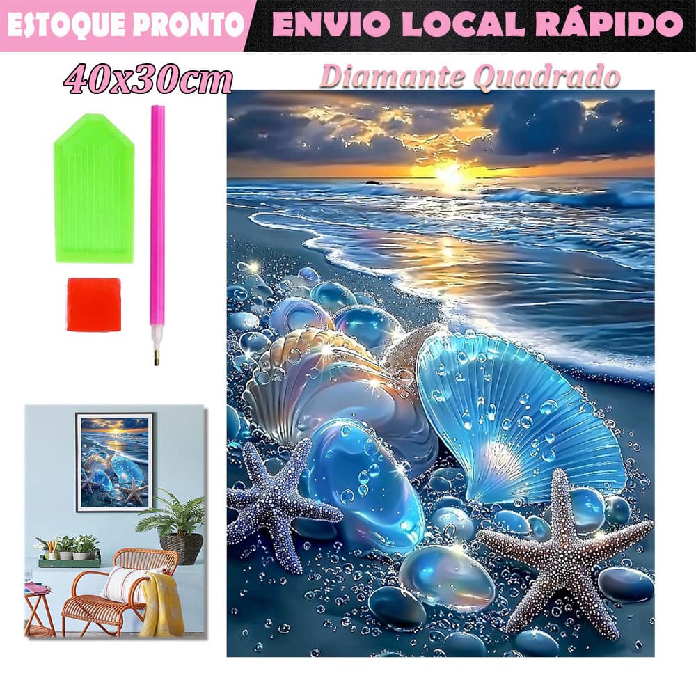 Praia Dourada Diamante quadrado pintura de diamante 5D faça você mesmo de diamante pintura 40x30cm