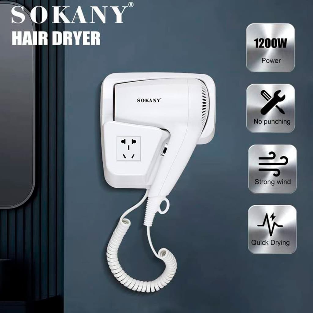 Secador de Cabelo Profissional de Parede com Suporte para Banheiro de Hotel