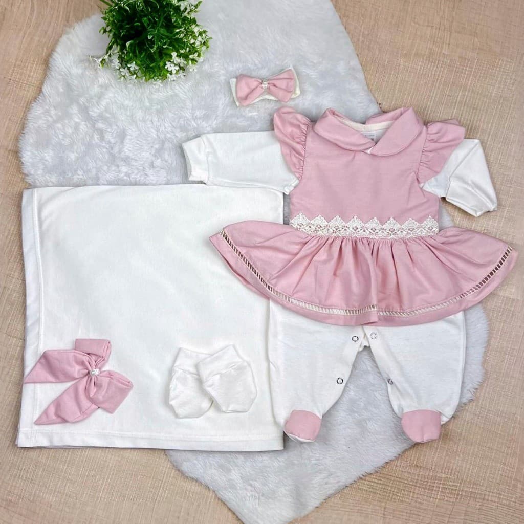 Saida de Maternidade Para Bebê Menina 05 peças Lavínia Roupas de Bebê Menina