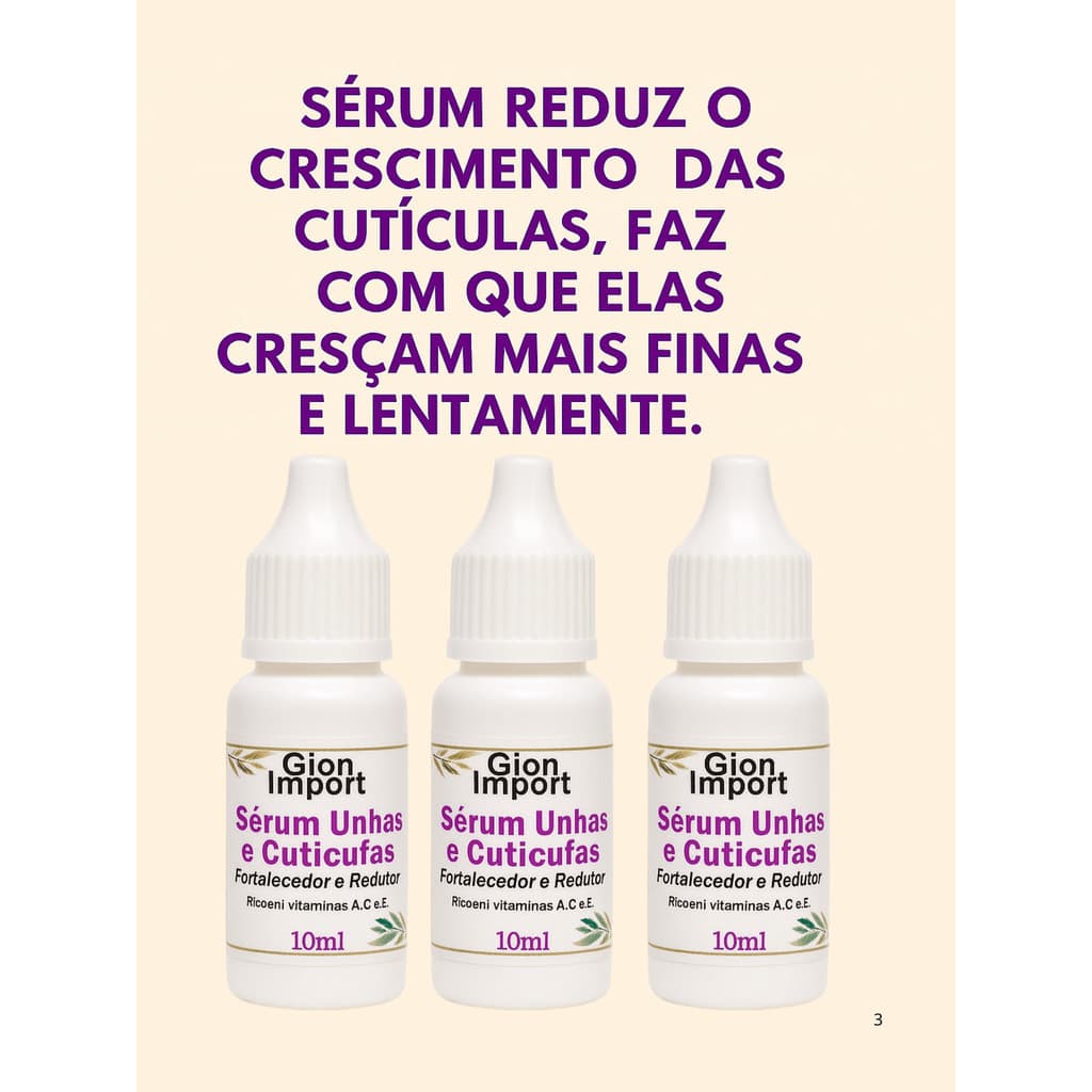 Kit 03 Serum Fortalecedor de unhas e Redutor de cutículas 10ml - Vitaminas A C E