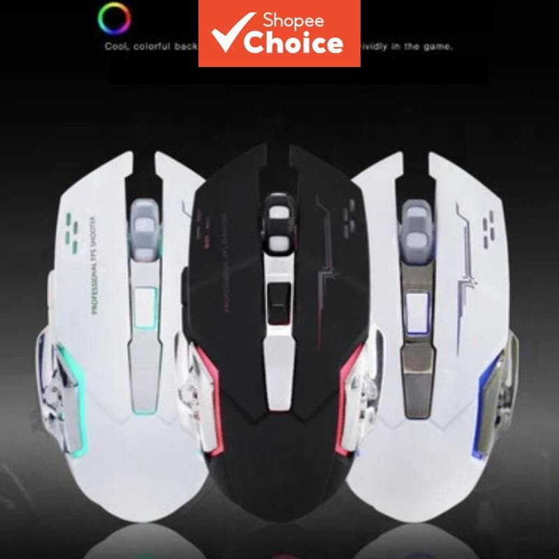 Rato de Jogos Sem Fio Recarregável Bluetooth Silencioso USB Mouse Mecânico para PC com Iluminação para Gamer