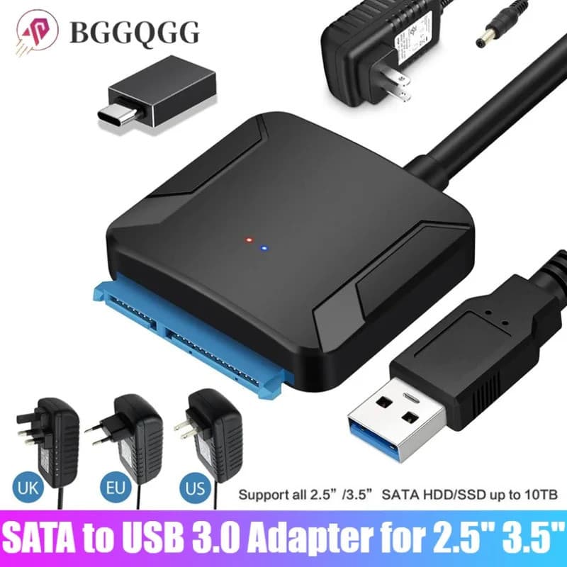 Cabo Adaptador BGGQGG SATA para USB 3.0, Conversor Externo, Suporta SSD/HDD Externo de 2.5/3.5 Polegadas com Adaptador d