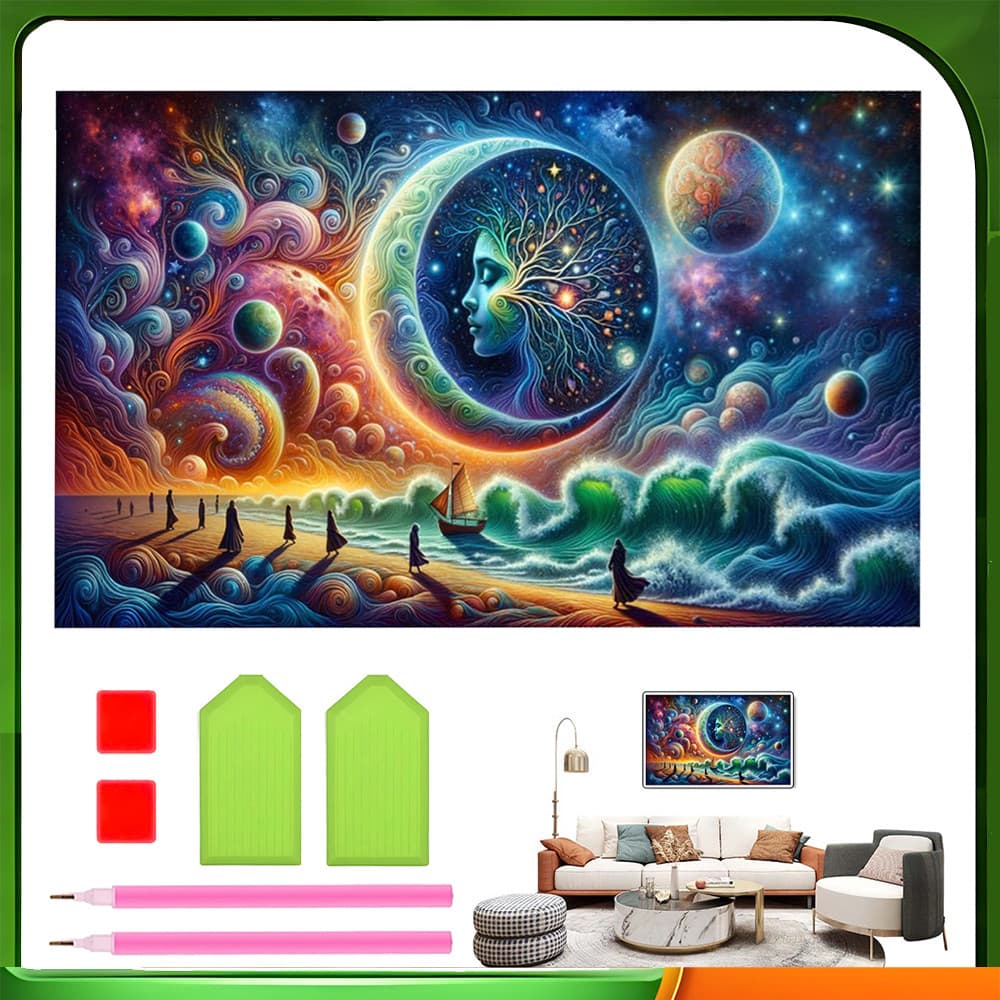 40 x 70 cm, 5D DIY Costa da Estrela e da Lua Conjunto de pintura de diamante quadrados Decoração de parede para casa