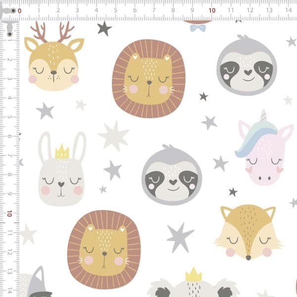 Tecido Tricoline Digital Bichos Dormindo Pano Patchwork Costura Ateliê Artesanato DIY