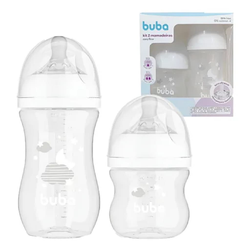 Kit Buba Mamadeiras Easy Flow Anticólica 120ml 270ml Branco