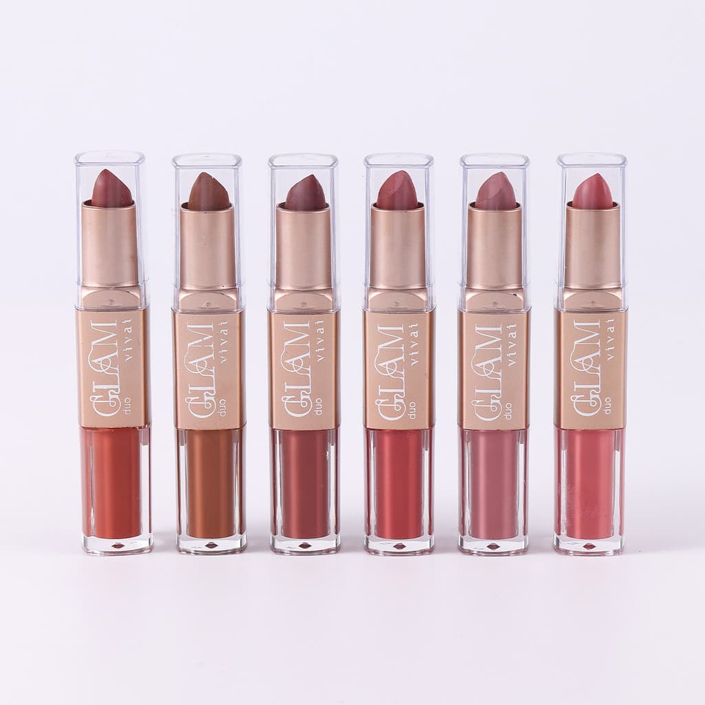 Batom Duo Glam 2 em 1 Vivai – Batom Cremoso + Batom Líquido Matte