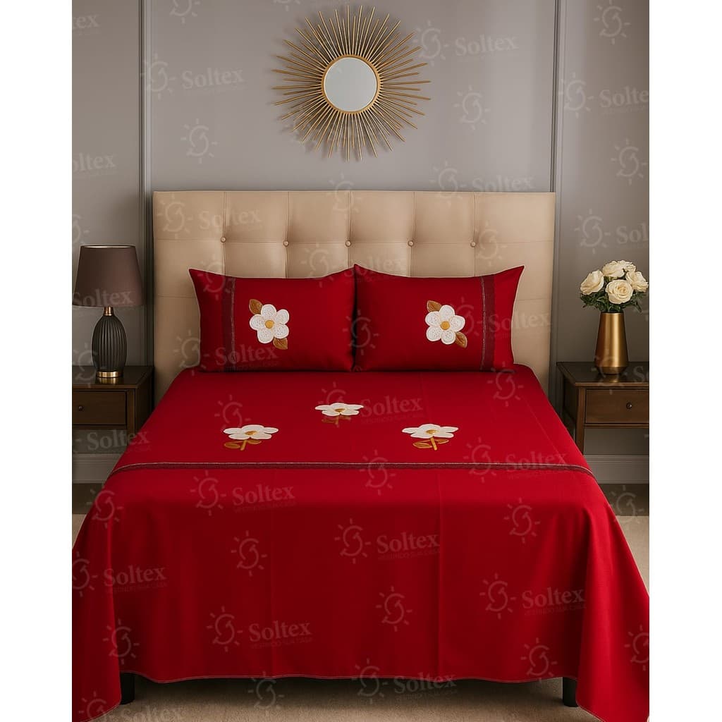 Jogo de Cama Lençol Casal E Solteiro Bordado Artesanal 3 peças Oxford Com 2 Fronhas Colcha Com Barra