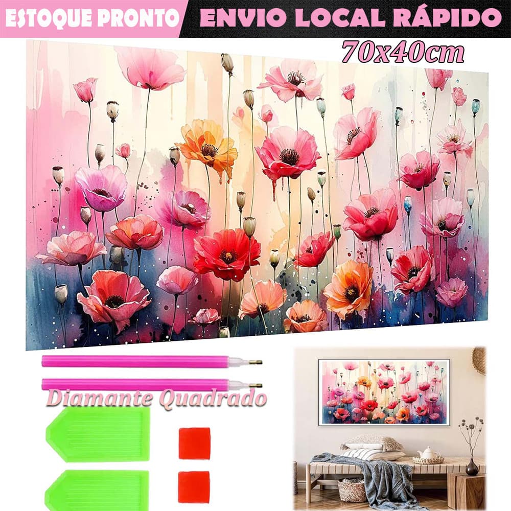 Flores Pintadas Diamante quadrado pintura de diamante 5D faça você mesmo de diamante pintura 70x40cm