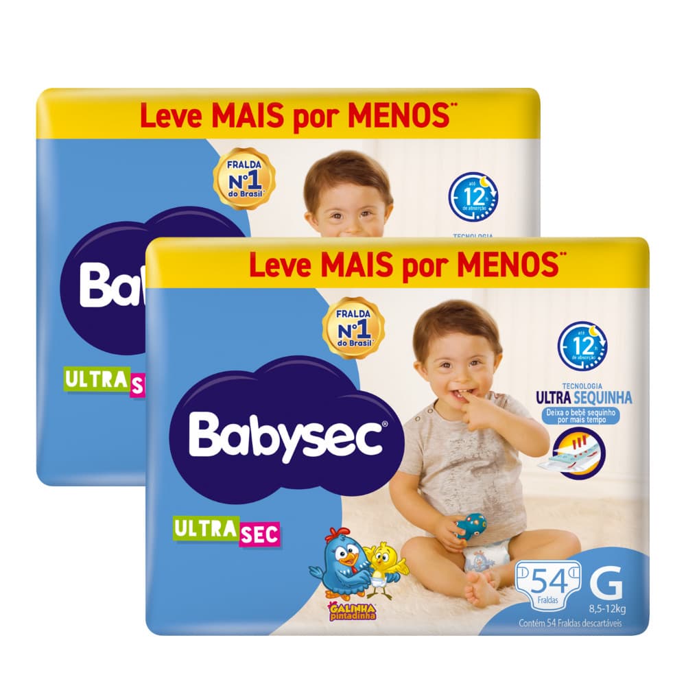Kit 2x Fralda BabySec Ultrasec Hiper G Galinha Pintadinha Leve Mais Pague Menos 54 Unidades