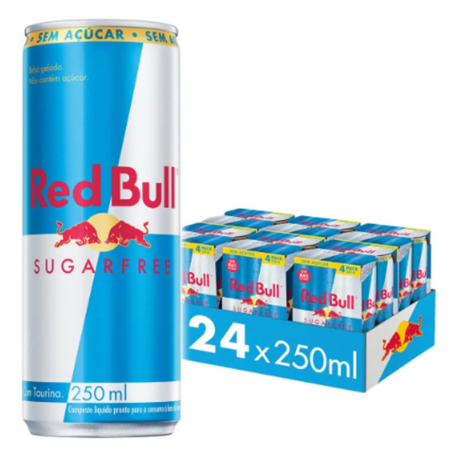 KIT 24 UNIDADES ENERGETICO RED BULL SUGAR FREE 250ML