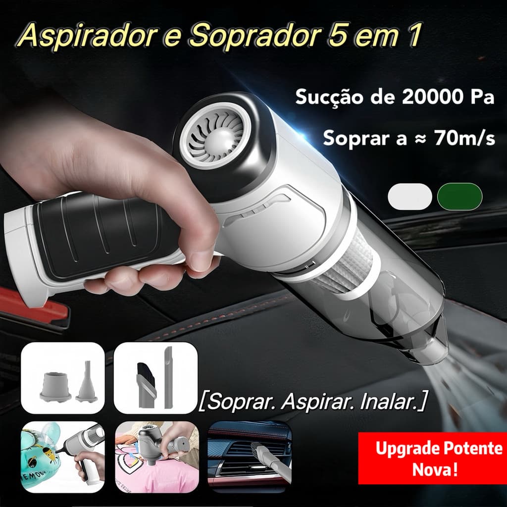Nova Atualização！Aspirador e Soprador Portátil 5 em 1 - Alta Potência e Multifuncional para Limpeza Completa