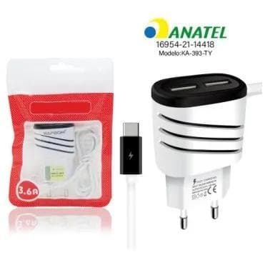Carregador Turbo de Celular Ultra Rápido 3.6A com 2 Portas USB - Tipo C