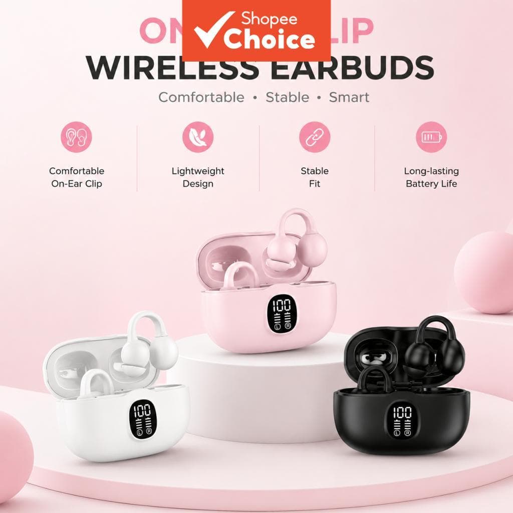 Fones de Ouvido K80, Fones Bluetooth com Clipe de Orelha, Ajuste de Som Suave, Fones de Ouvido, Concentração em Tarefas