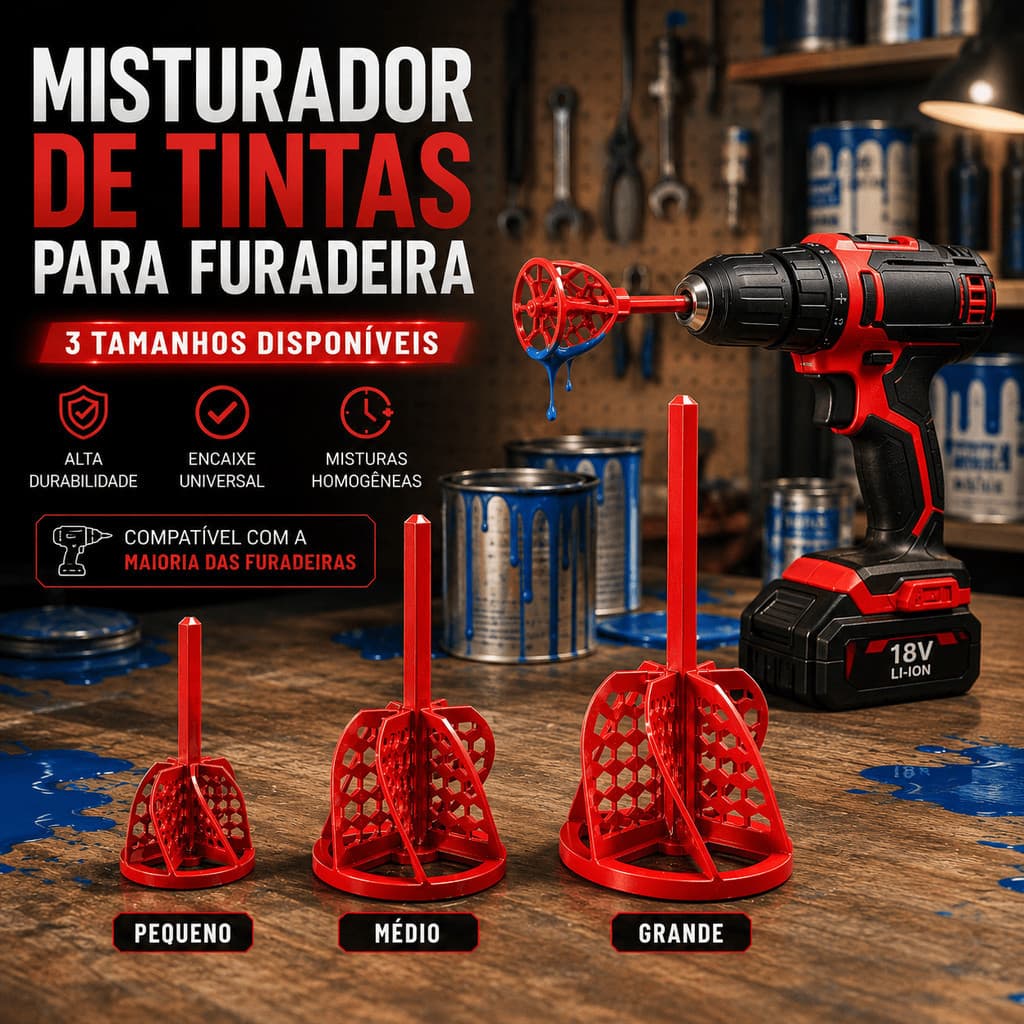 Kit Misturador para Parafusadeira 3 Peças Misturador de Tinta Argamassa Massa Rejunte Furadeira.