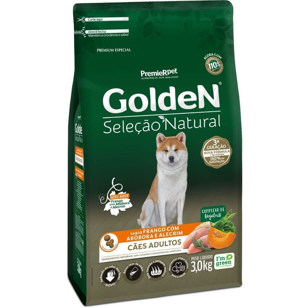 Ração GoldeN Seleção Natural Cachorros Adultos Frango, Abóbora e Alecrim 3,0kg