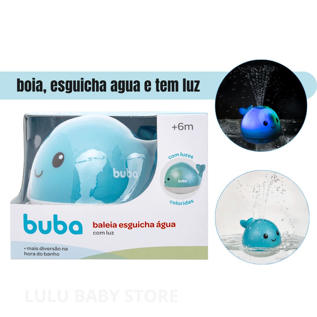 Brinquedo de Banho Baleia Esguicha Água Buba Com Luz Para Banheira E Piscina