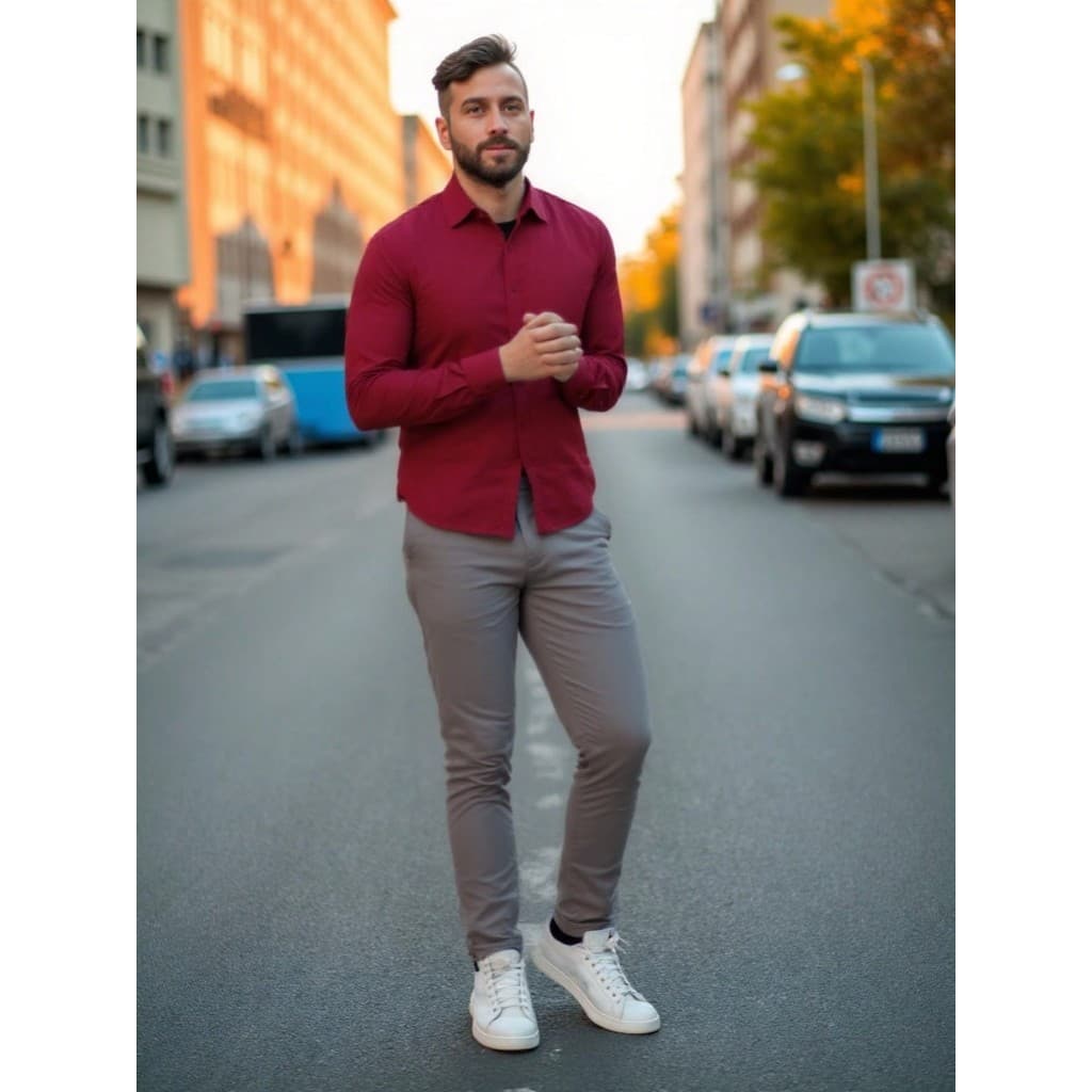 KIT CONJUNTO MASCULINO CALCA SARJA + CAMISA SOCIAL SLIM FIT