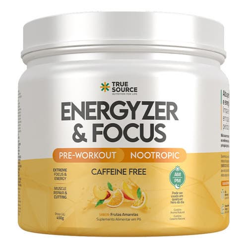 Energyzer E Focus 360g True Source Pré-treino Foco E Energia Sabor Frutas Amarelas - 450g