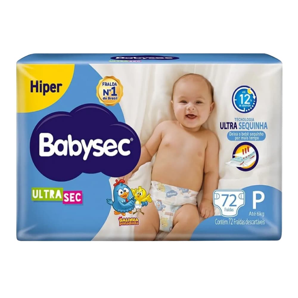 Fralda BabySec Ultrasec Galinha Pintadinha Hiper P 72un – Toque Suave e Alta Absorção